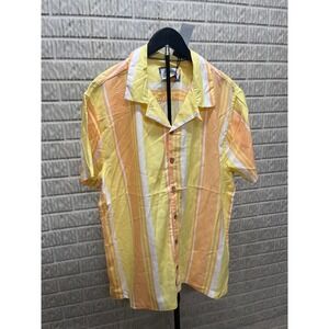 Fly by Night Mens 2XL Yellow Orange Striped Short Sleeve Button Down Camp Shirt
